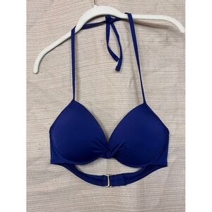 Stylus Royal Blue Underwire Halter Bikini Top Twist Front Padded Size L